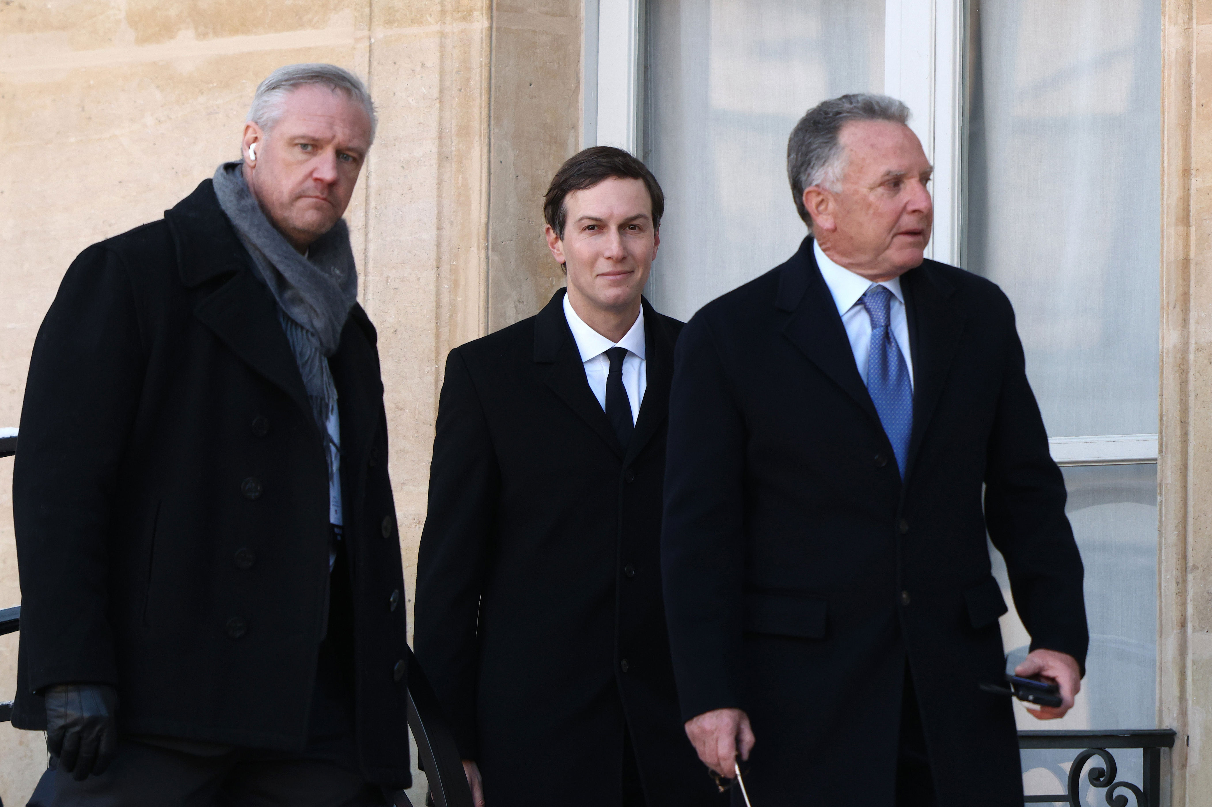 Trump’s son-in-law Jared Kushner (centre) and Steve Witkoff, US special envoy to the Middle East (right), will join the executive board of the board of peace (Getty)