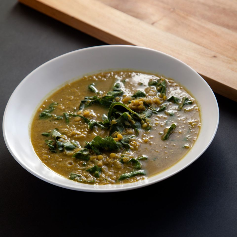 Slow Cooker Indian-Spiced Red Lentil Soup with Swiss Chard