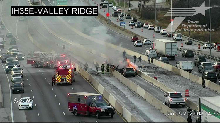 I-35E crash and fire shuts down northbound lanes, causing major delays