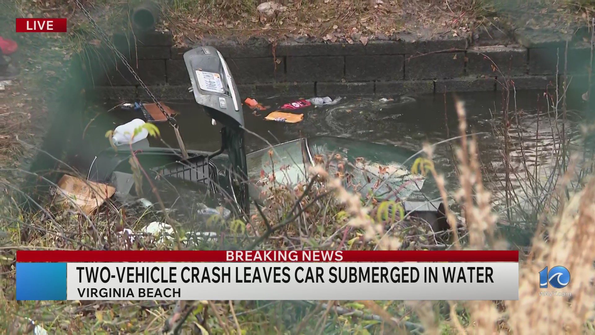 Car submerged in water following accident in Virginia Beach