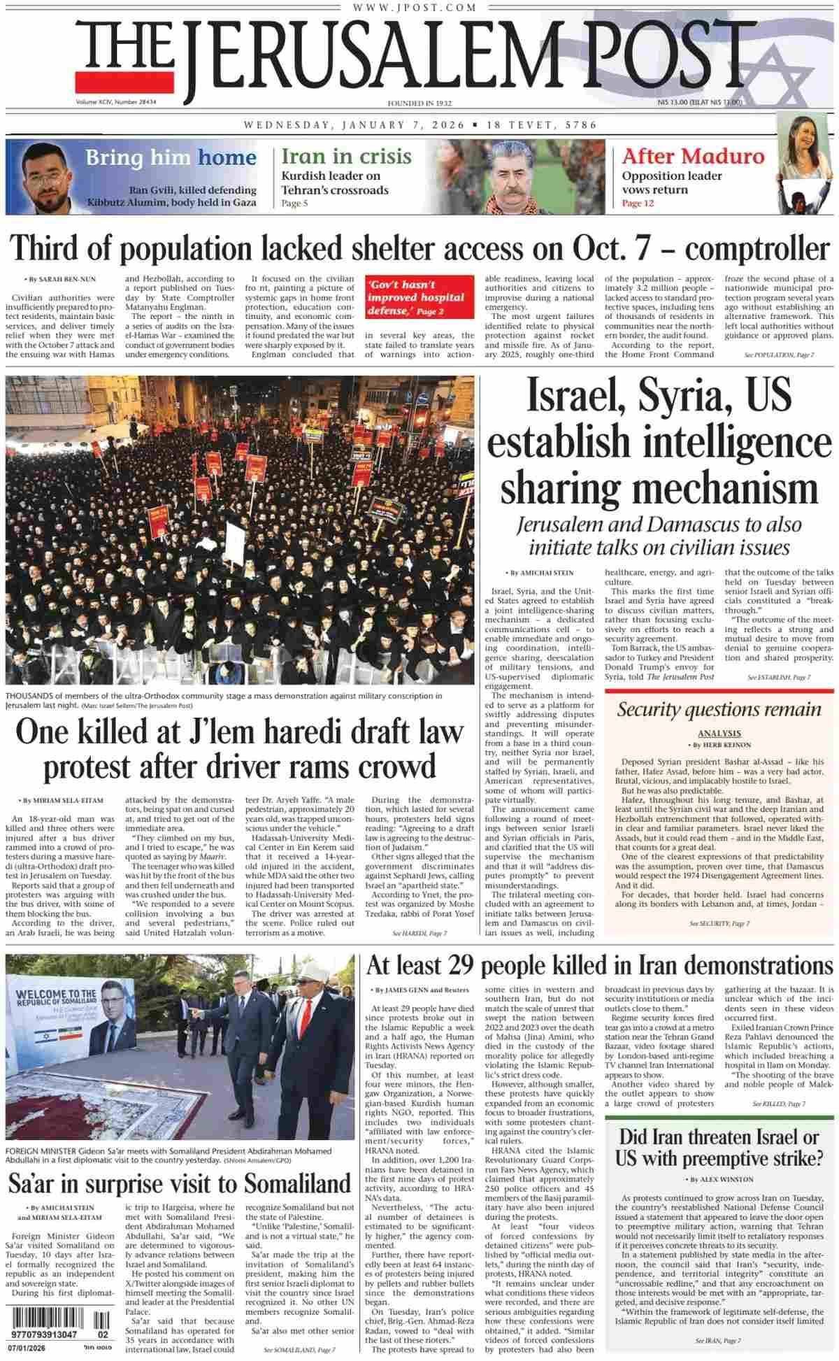 7 January 2026: 'Israel, Syria, US agree on security cooperation ...