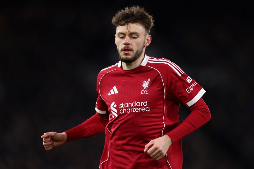 Conor Bradley of Liverpool during the Premier League match between Fulham and Liverpool at Craven Cottage on January 04, 2026 in London, England.