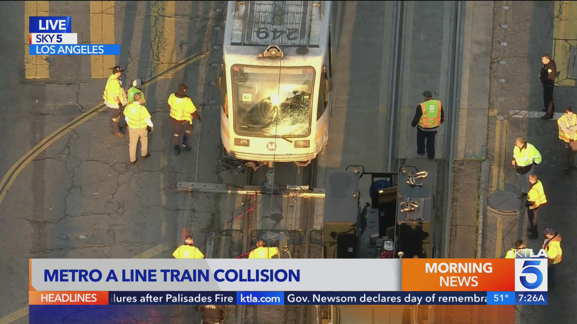Train hits truck on Metro A Line tracks in Los Angeles; service disrupted