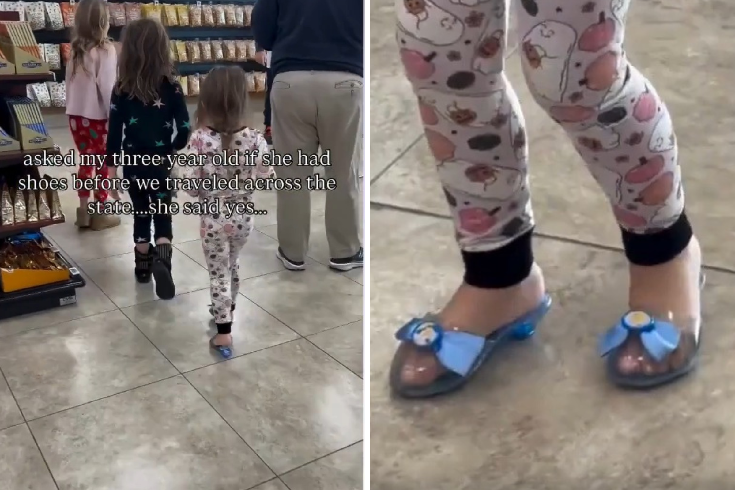 Mom asks toddler if she has shoes before road trip—quickly realizes mistake