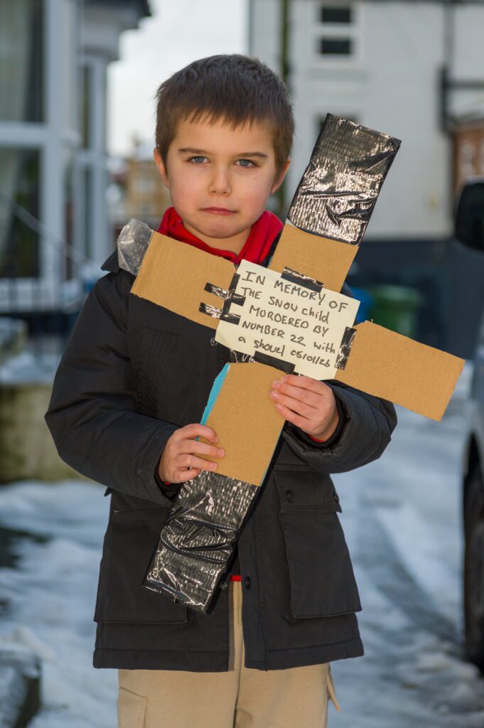 Miserable git knocks down five-year-old boy’s snowman