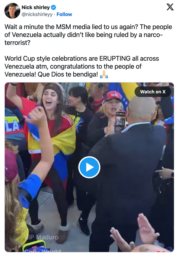 Video of people celebrating Maduro's capture wasn't filmed in Venezuela