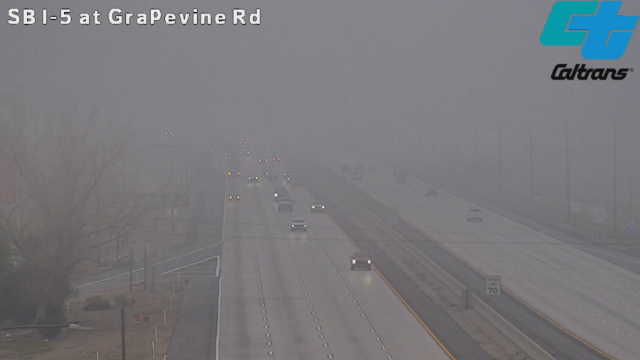 Foggy conditions along I-5 through Grapevine