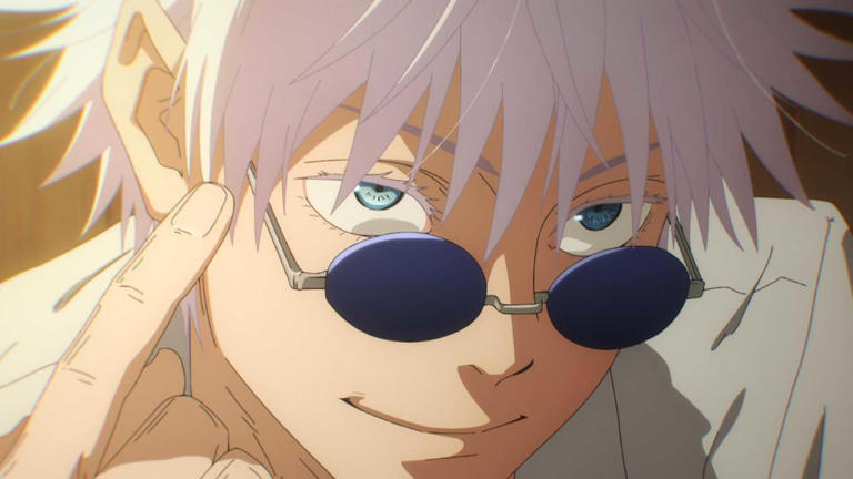 Gojo Satoru trong anime Jujutsu Kaisen đang tháo kính ra