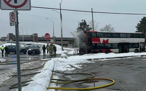 Out-of-service OC Transpo bus catches fire while being towed