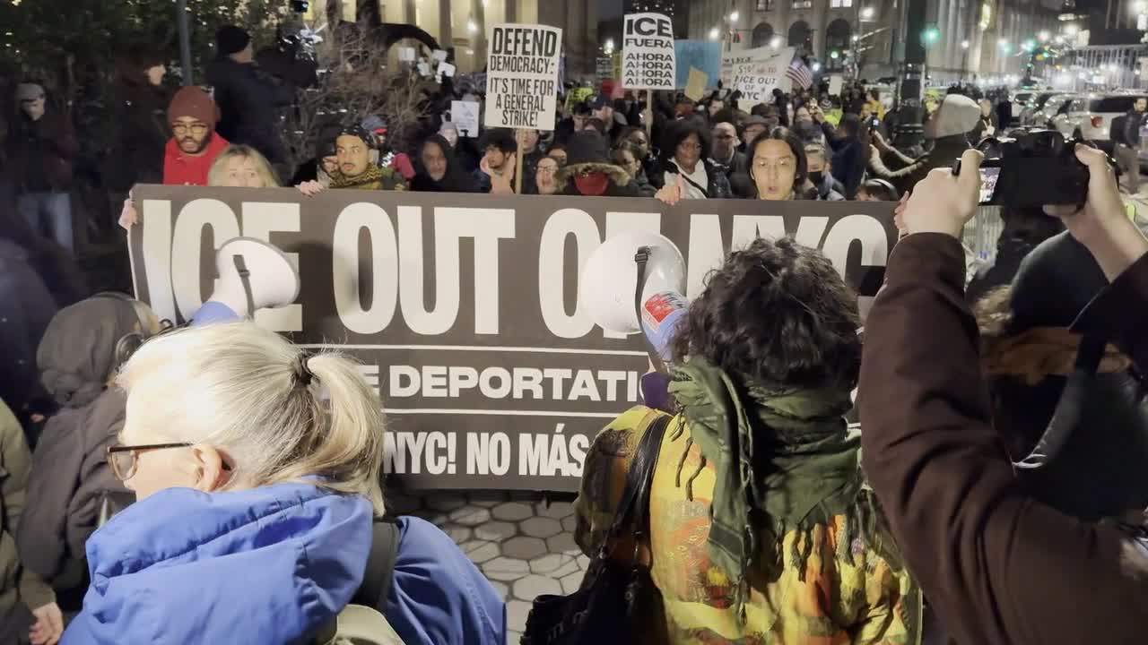 New York: Anti-ICE demonstrators march to protest Minneapolis shooting