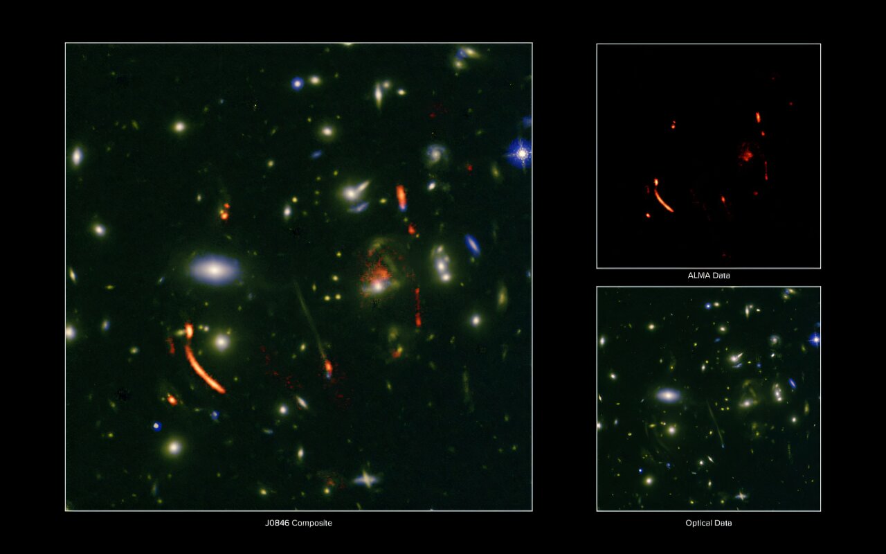 Cosmic lens reveals hyperactive cradle of future galaxy cluster