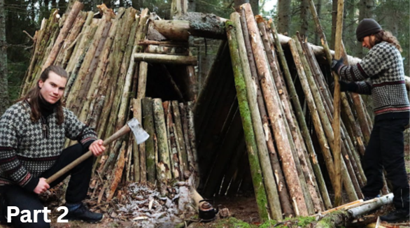 Primitive log cabin construction with a fireplace inside part 2 — free download