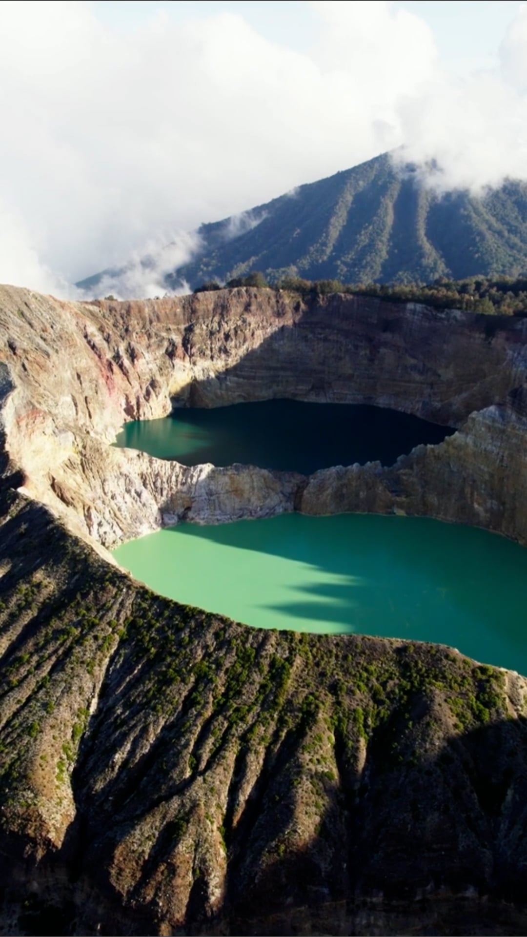 Kelimutu’s triple wonder: Aerial view of changing crater lake colors