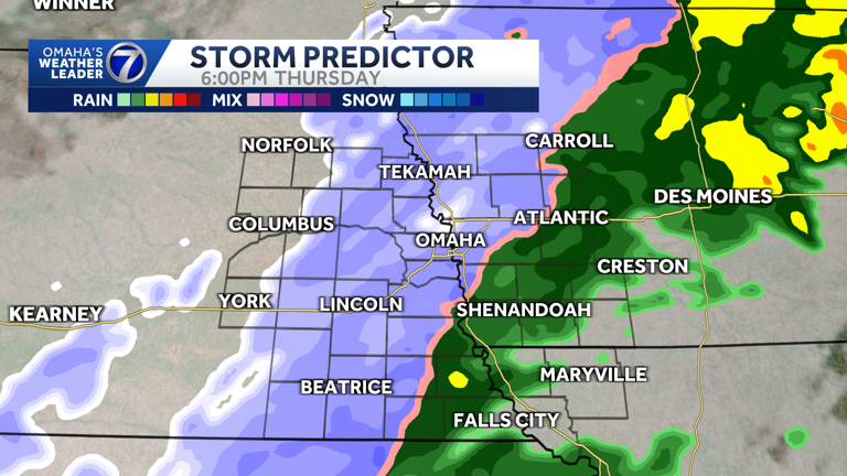 Thursday's rain, snow timeline for Omaha area
