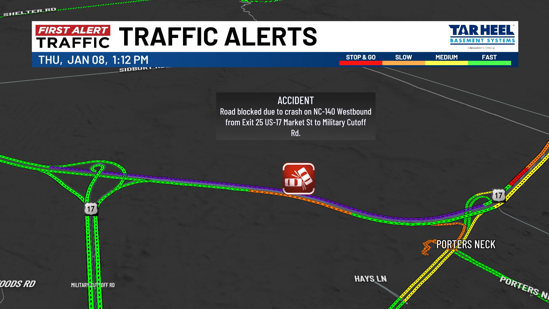 Crash shuts down I-140 near Porters Neck