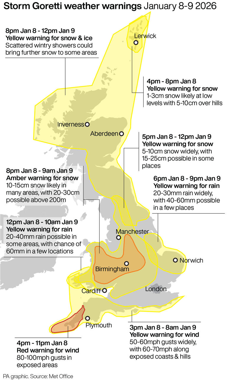 Snow set to cause school closures, power cuts and travel disruption