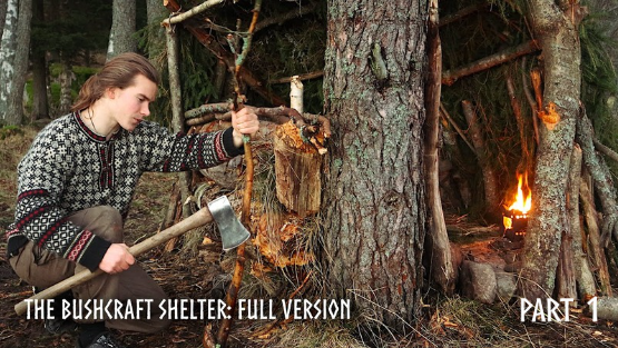 Bushcraft shelter build: Chopping wood and camp cooking part 1