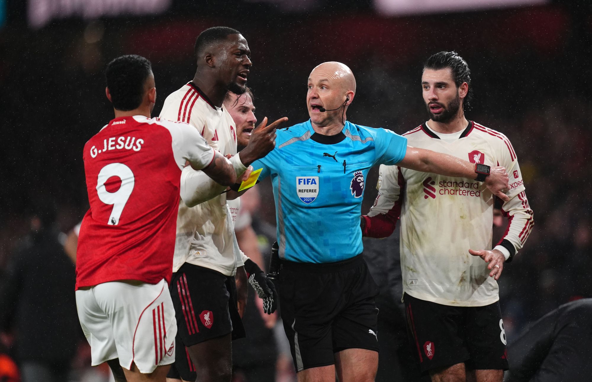 Ibrahima Konate put in a positive performance but was unhappy at Gabriel Martinelli’s push on the injured Conor Bradley (John Walton/PA Wire)