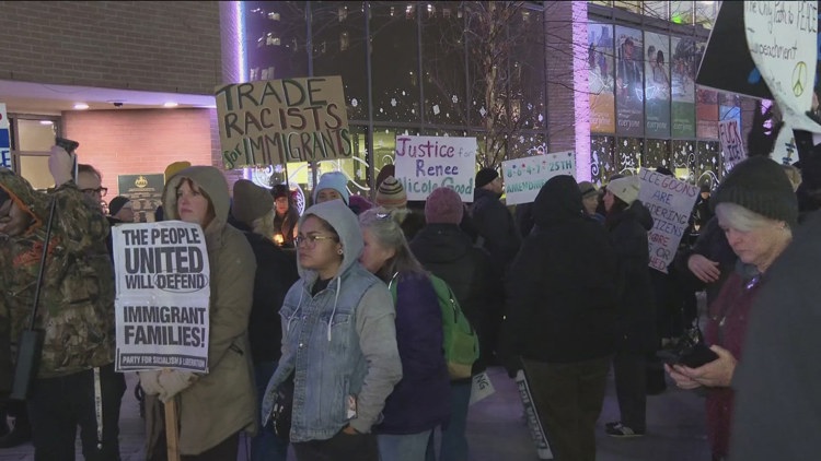 Protesters gather outside Boise City Hall to protest ICE shooting in ...