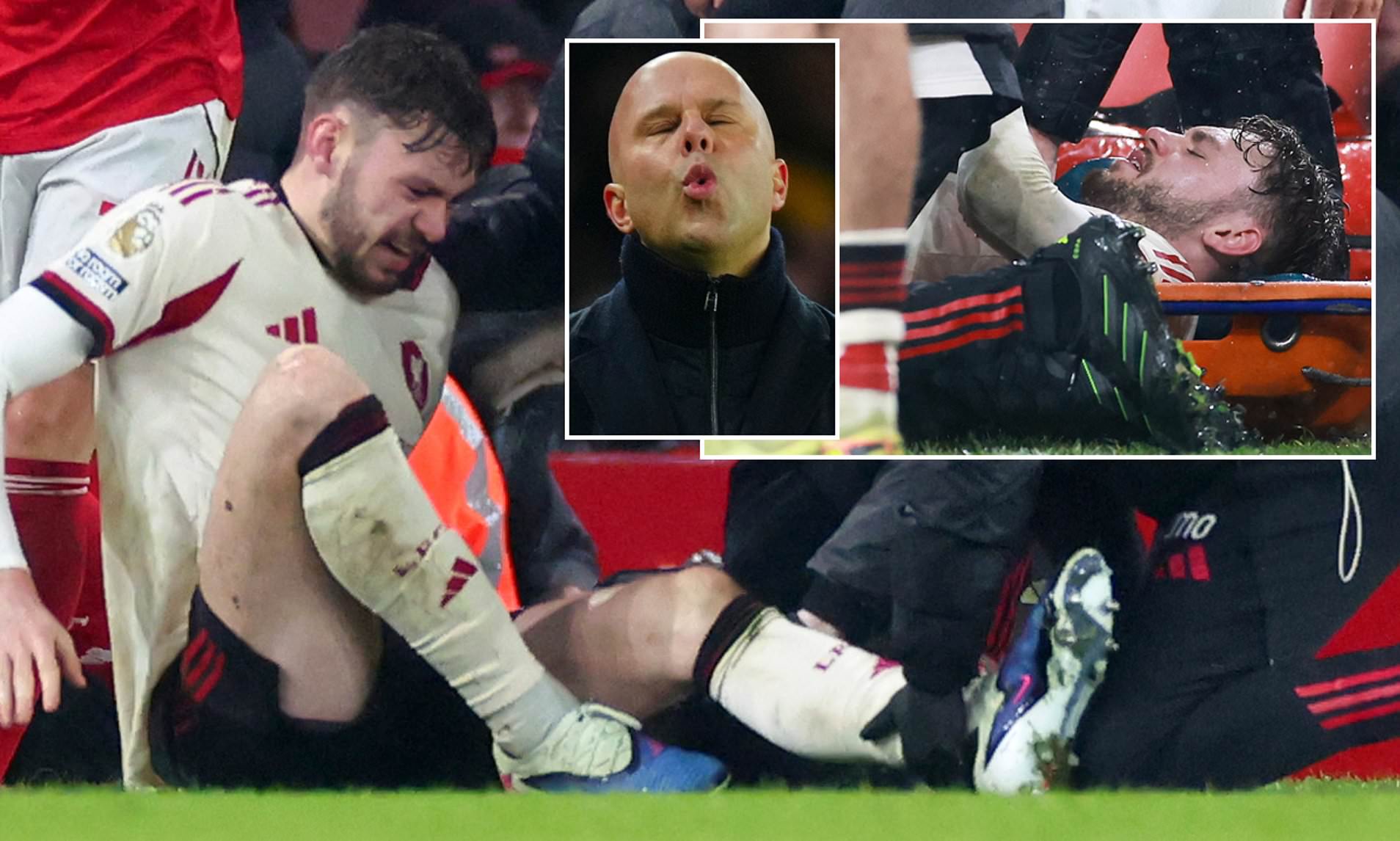 Conor Bradley leaves on crutches and in a knee brace as Arne Slot ...