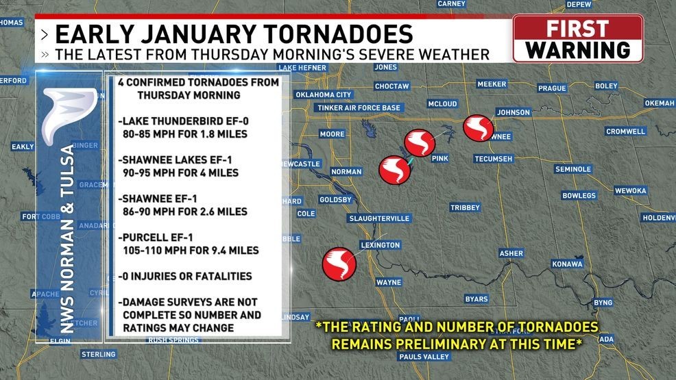 Four confirmed tornadoes from Thursday morning