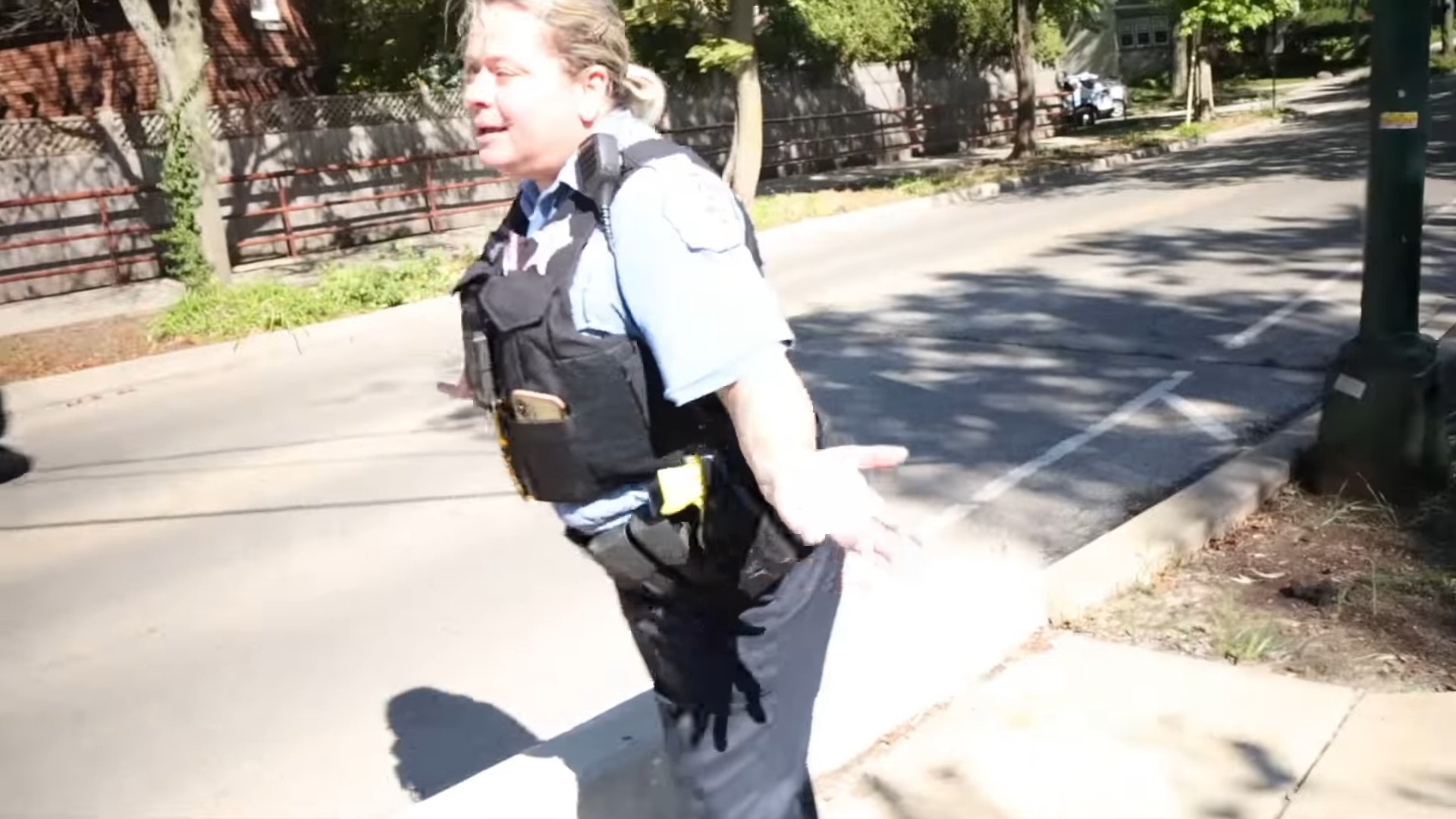 Watch what happens when an angry Karen cop shows up first