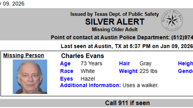 Silver Alert issued for missing 73-year-old man in Austin