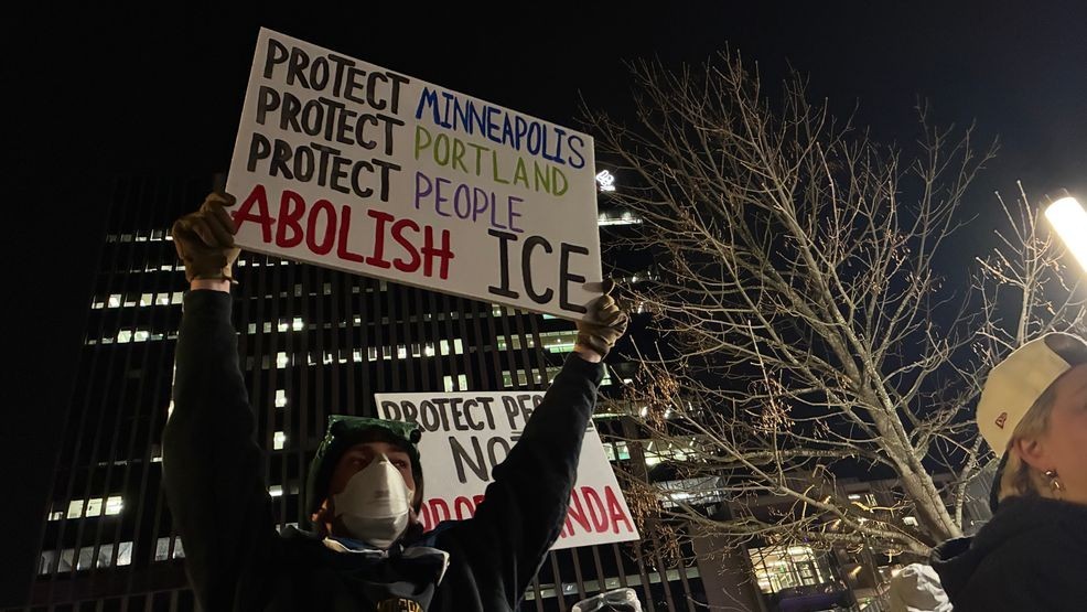 Protesters at Portland ICE facility call for justice for those shot by ...