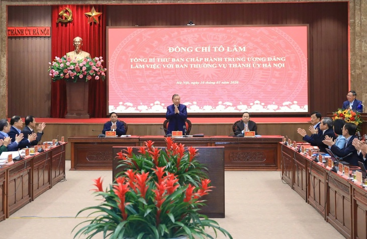 Tổng Bí thư, Thủ tướng, Chủ tịch Quốc hội cùng làm việc với Thành ủy Hà Nội về quy hoạch 100 năm