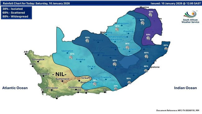 Saturday's weather: Level 5 severe storm warning for Mpumalanga and Limpopo