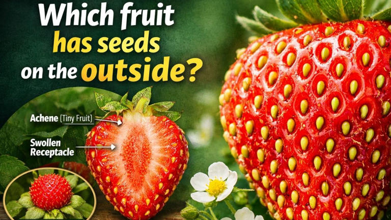 Which fruit has seeds on the outside?