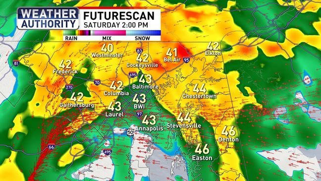 Next weather maker brings soaking rain to Maryland on Saturday