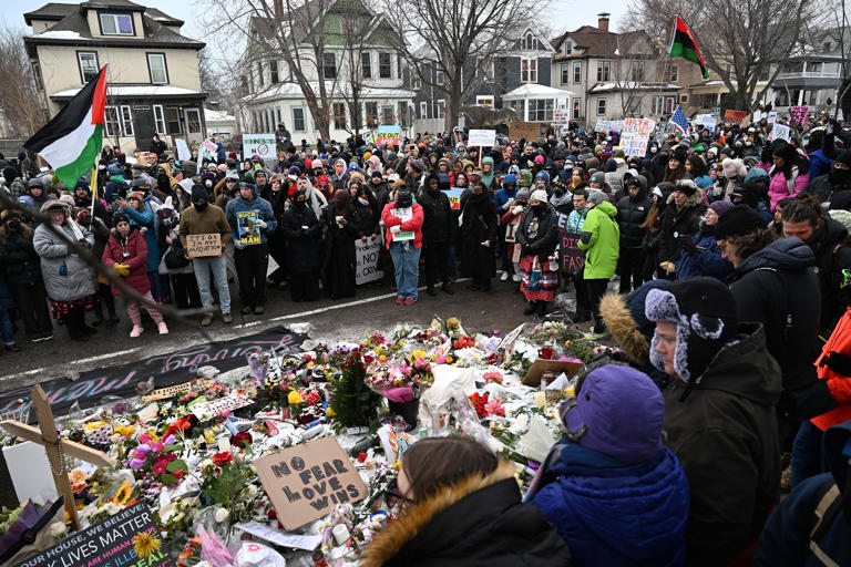 Demonstrators at Good's memorial