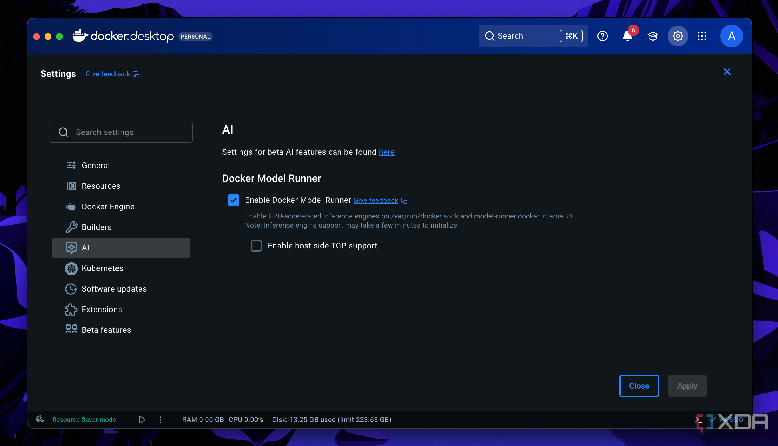Docker Model Runner settings