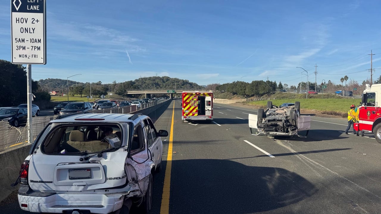 Motorist injured in rollover car crash on Highway 101 in Marin