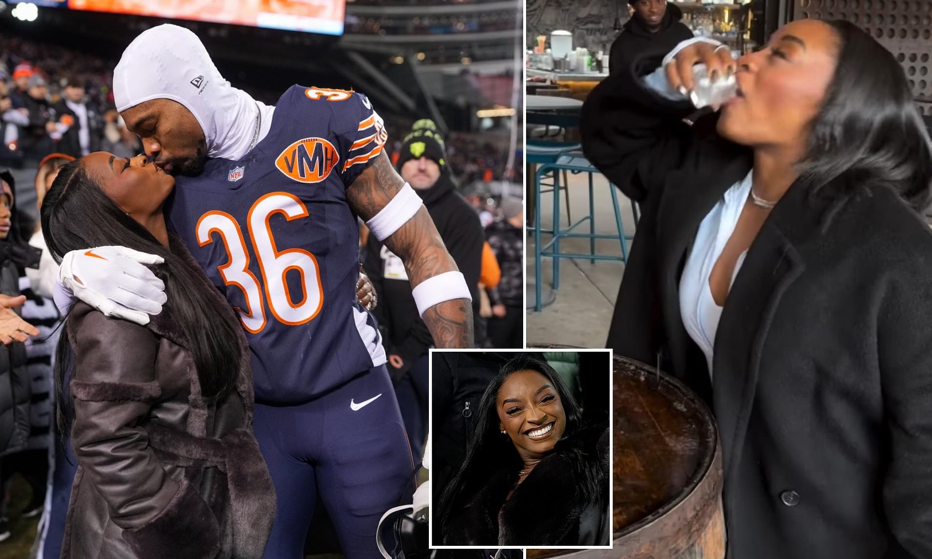 Loved-up Simone Biles kisses her NFL husband before booze-fueled night ...