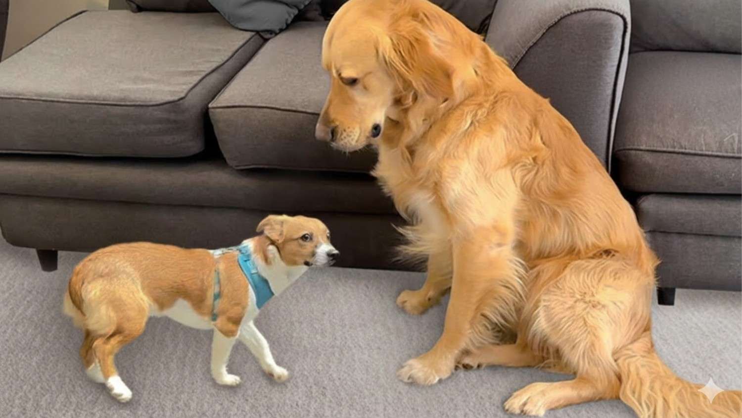 Golden Retriever Meets Terrified Rescue Puppy