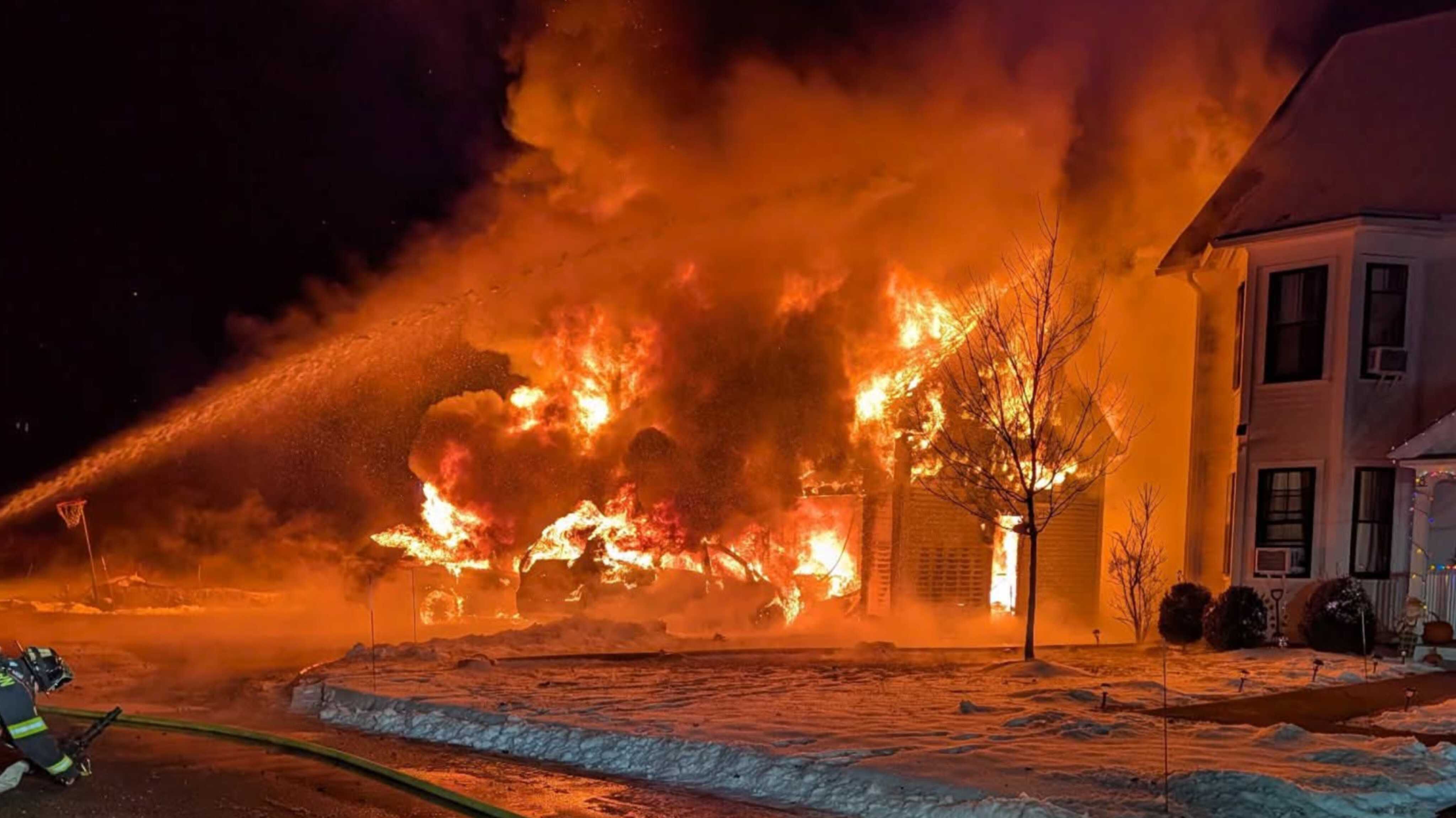 Firefighters battle heavy flames in early-morning fire in Sherborn