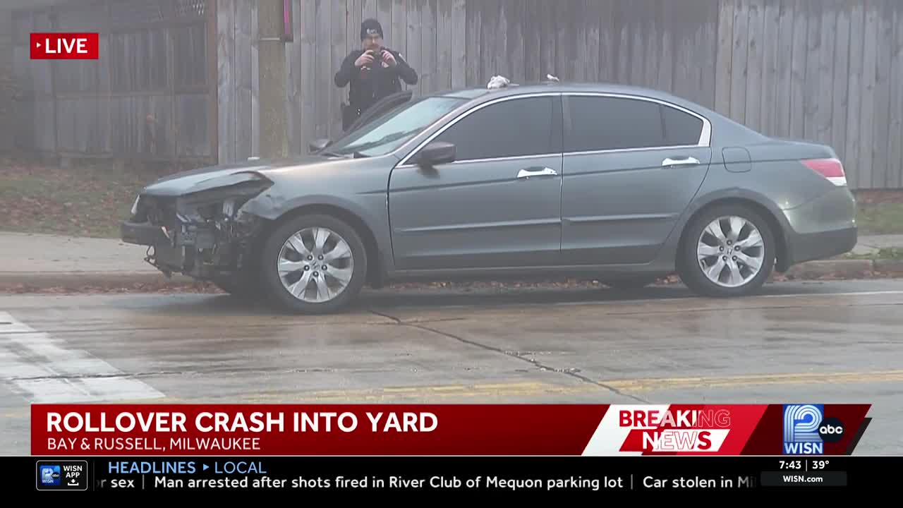 Car flips onto side after crash in Milwaukee's Bay View neighborhood