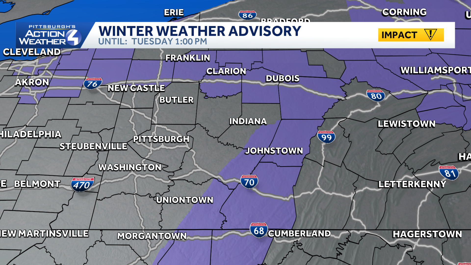 Wind & winter weather advisories in place for parts of western Pa.