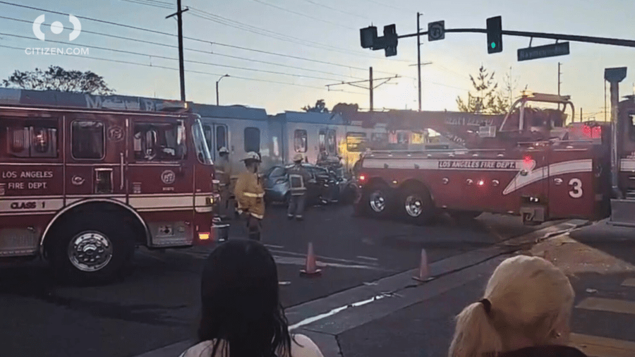 2 hospitalized after car slams into Metro train in Los Angeles<br><br>
