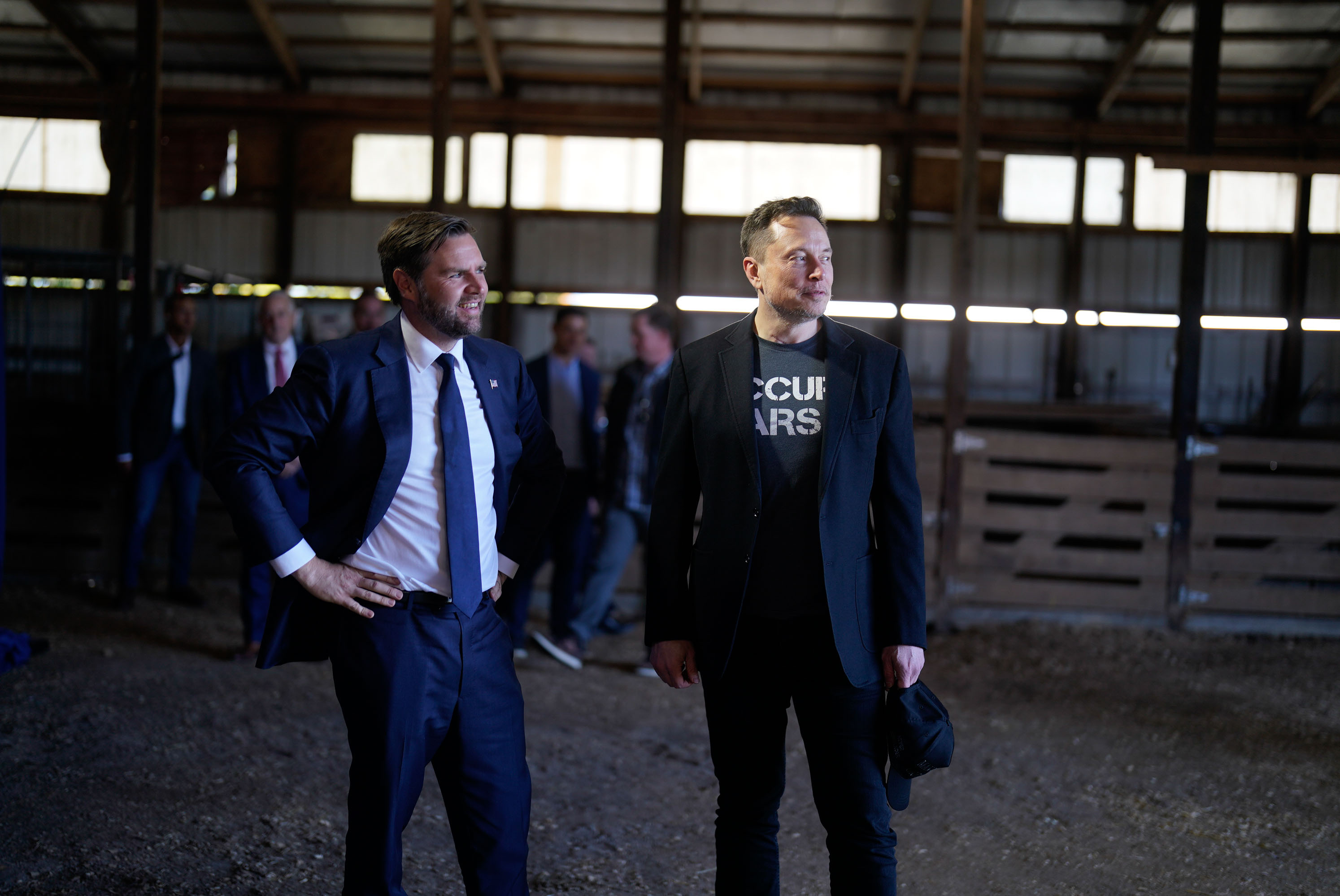 JD Vance and Musk ahead of a campaign event at the Butler Farm Show on Oct. 5, 2024, in Butler, Pennsylvania.