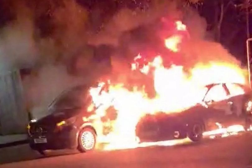 West Lothian car explodes into flames after being torched outside homes