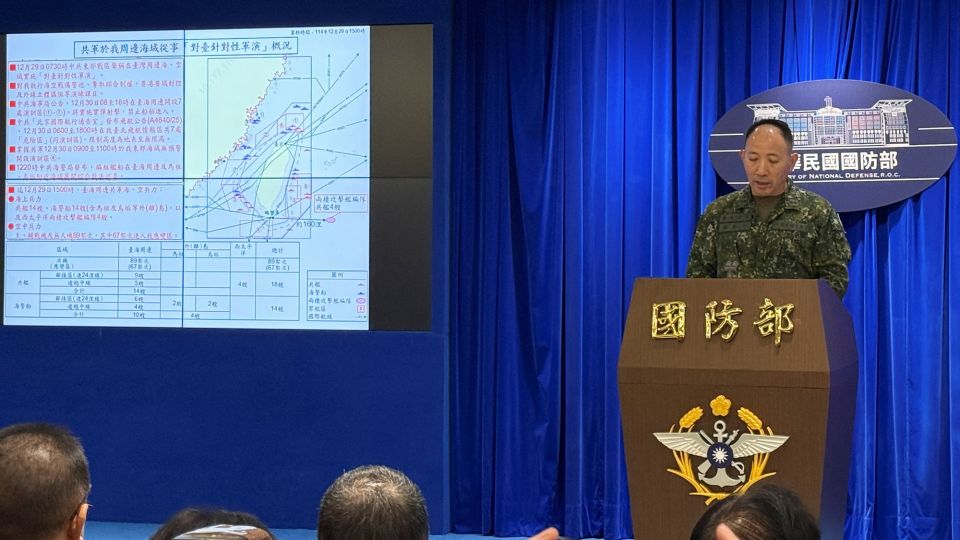 Hsieh Jih-sheng, deputy chief of the general staff for intelligence at Taiwan's defense ministry, speaks at a press conference in Taipei, Taiwan about China's military drills on Monday. - Wen-Yee Lee/Reuters