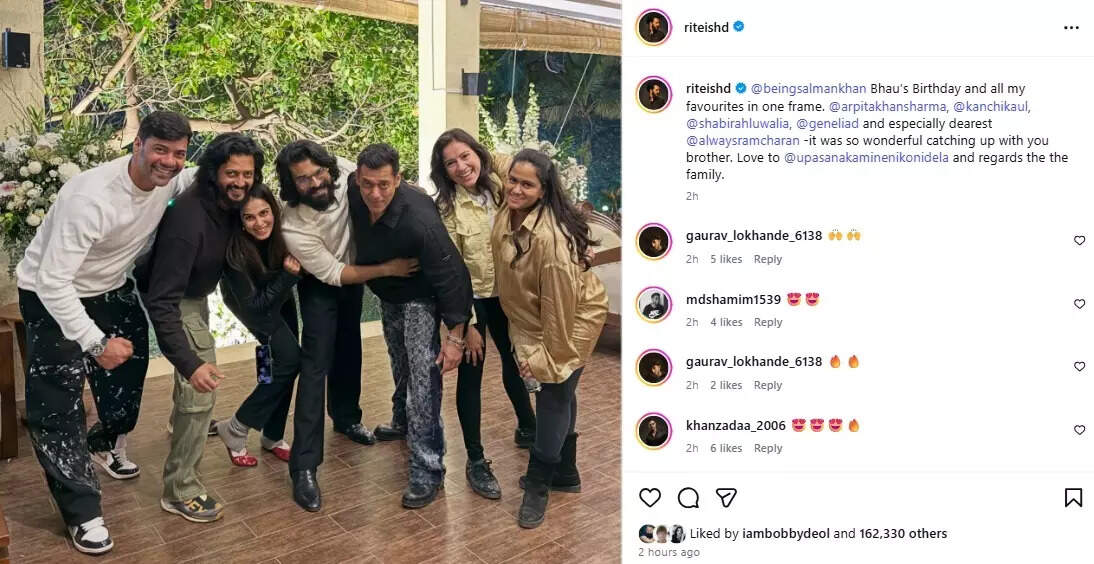 Riteish Deshmukh shares an unseen picture from Salman Khan’s 60th birthday; Genelia Deshmukh drops a video of the superstar making 'Bhau chi bhel'