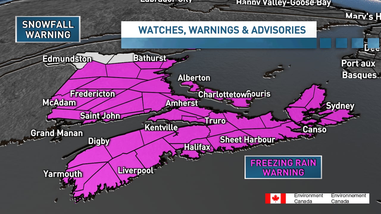 Messy mix of freezing rain, snow and rain hits Maritimes