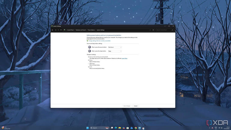 An screenshot of the fast startup setting on Microsoft Windows 11. 