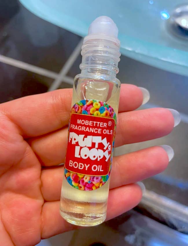 Small glass roll-on bottle labeled