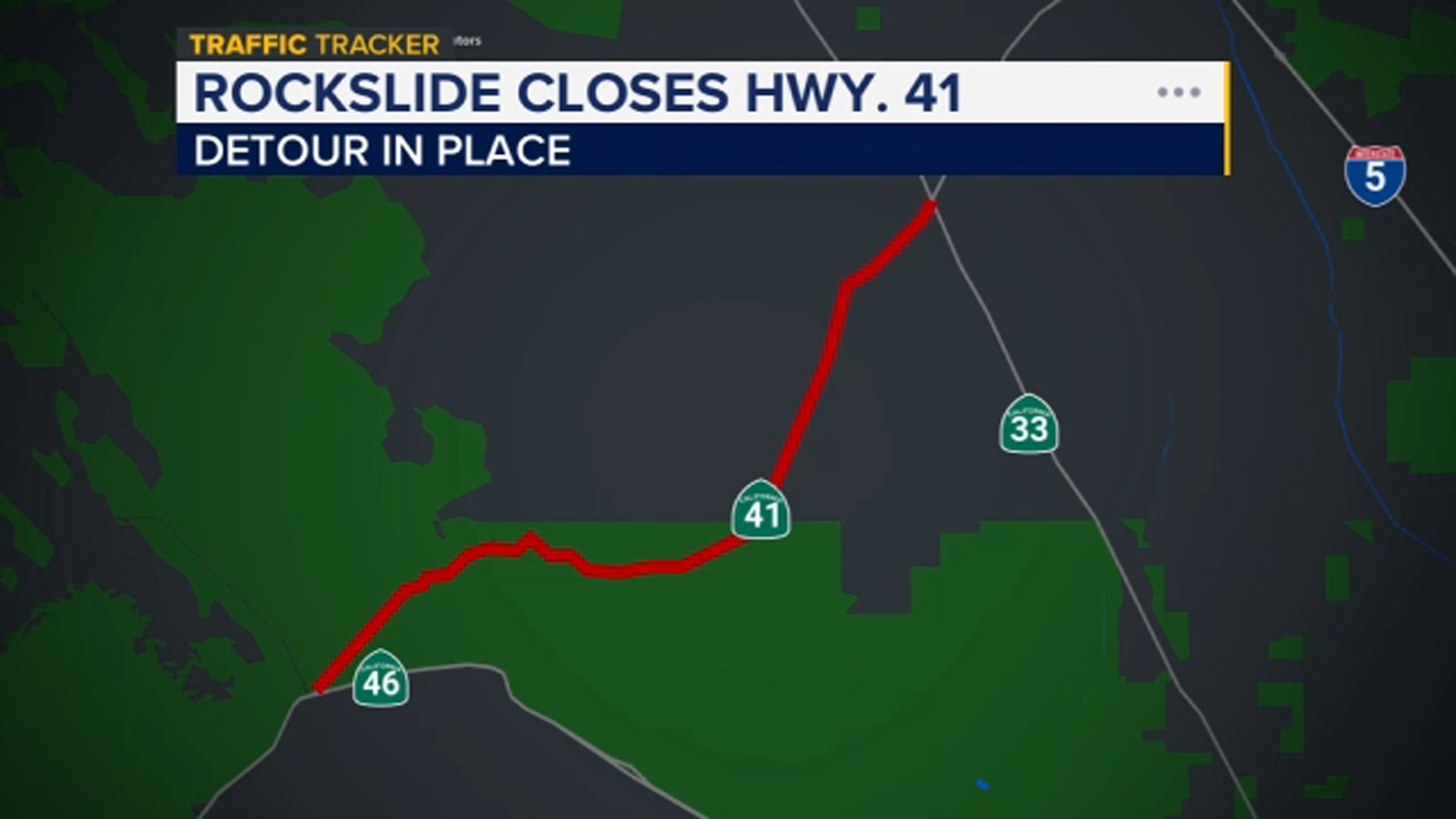 Rockslide forces section of Highway 41 to close, no timeline for reopening
