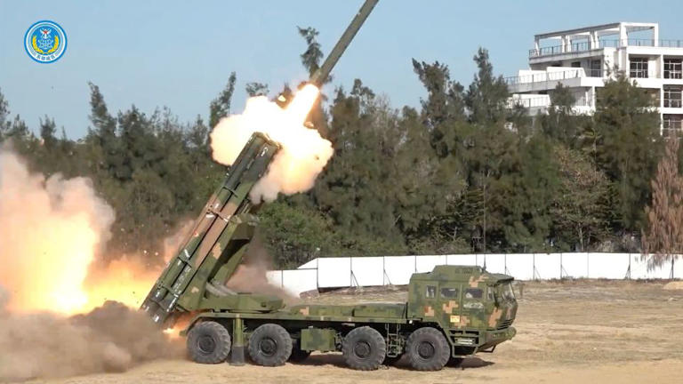 China's military released video of rockets being fired from mobile launchers during the drills on Tuesday. - Eastern Theater Command of China’s People’s Liberation Army/Reuters